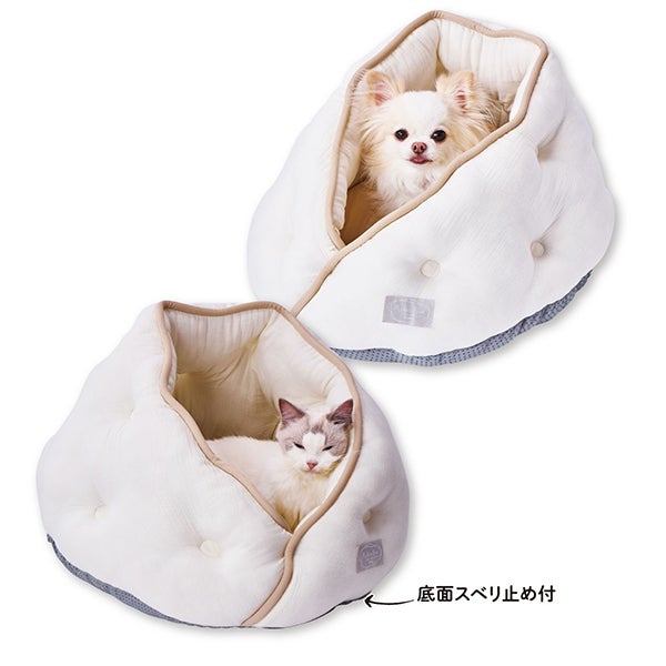 犬猫用ベッド ひんやりくつろぎベッド 包み込みドーム ライトベージュ